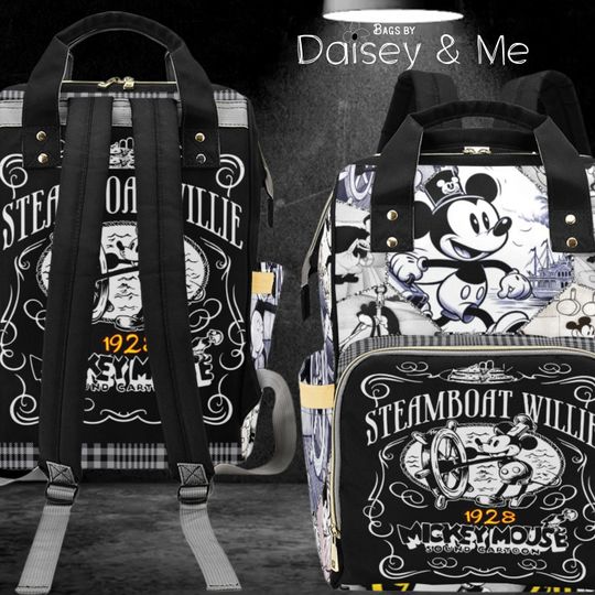 Discover Steamboat Willie Mickey  Mom Backpack  Weekender Travel or Diaper Bag  Cartoon Comics Styled Bags and Accessories for all ages