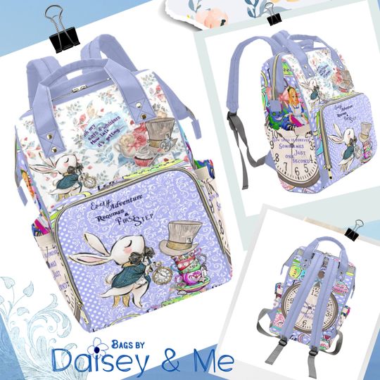 Discover Backpack for Women  Alice in Wonderland  Diaper Bag Backpack  Alice White Rabbit  Travel Bag  Carry On Bag for Women  Alice Gift