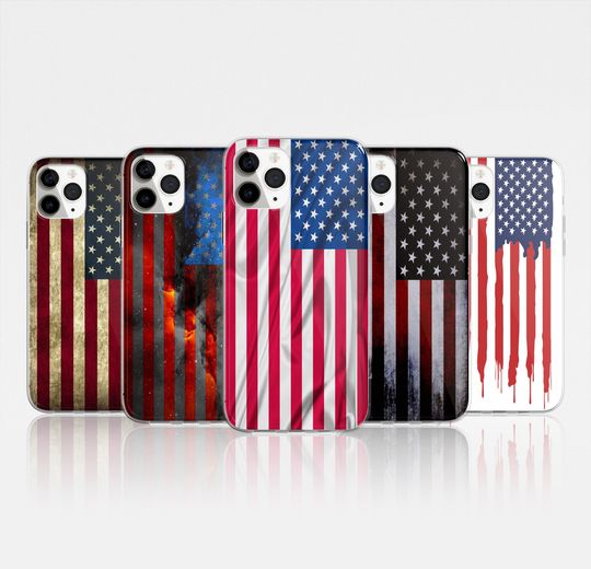 Discover United States Phone Case American Flag Cover fit for iPhone 15 Pro Max, 14, 13, 12, 11, XR, 8+, 7 & Samsung S23, S22, A14, A54