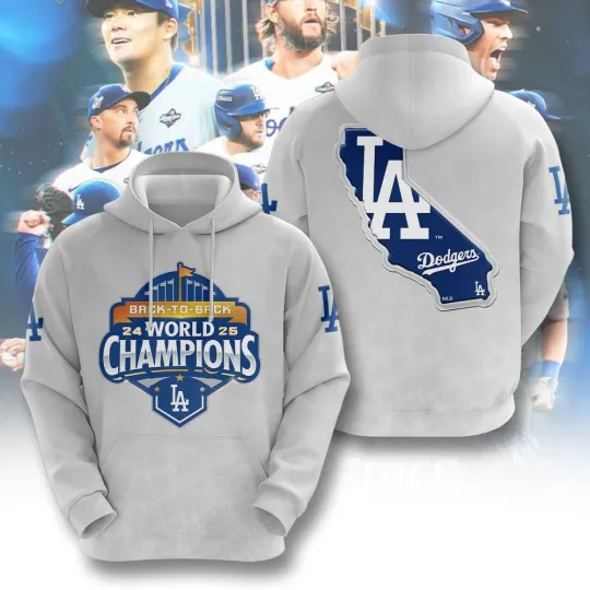 Discover LA Dodgers Back to Back Champion 2025 3D AOP Hoodie