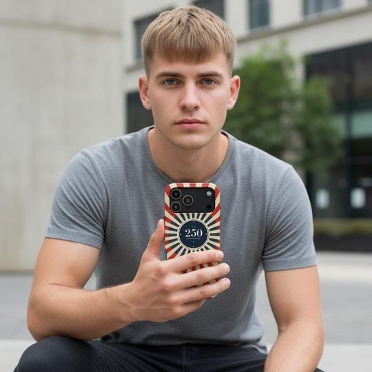 Discover 250th Independence Day Sunburst Phone Case | Patriotic Red Blue Retro