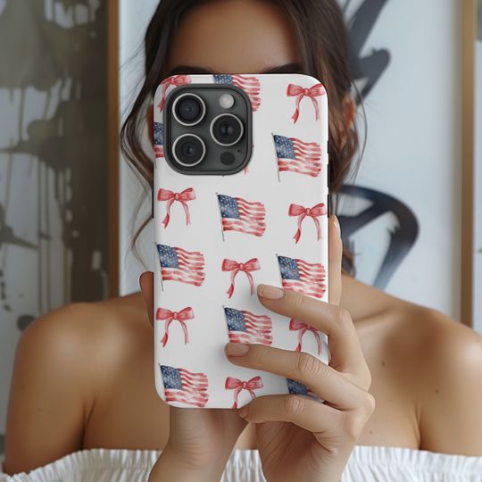 Discover Coquette American Flag Phone Case: Patriotic Bow Collage USA 250 Cover