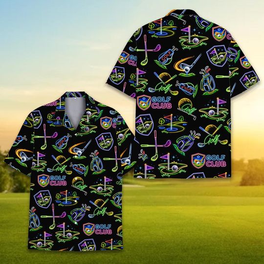 Discover Golf Club Hawaiian Shirt for Men Women Youth, Neon Aloha Shirt, Short Sleeve Golf Button-Up