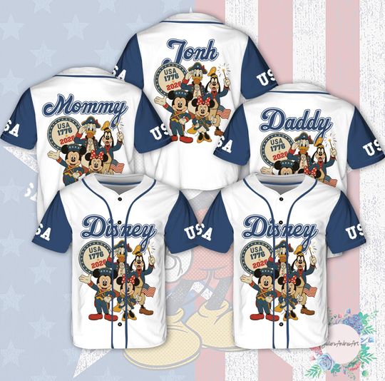 Disney Family 4th of July Baseball Jersey, Mickey Minnie Patriotic Shirt, USA 1776 2026 Independence Day Matching Family Shirt.