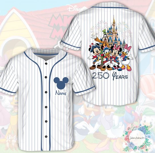 Discover Disney 250 Years Anniversary Baseball Jersey, Mickey Friends Disney Castle Shirt,Custom Name Disney Family Trip Jersey,Disney Vacation Shirt