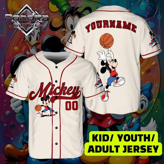 Discover Personalized Mickey Mouse Basketball Baseball Jersey, Custom Name Number Disney Park Sport Shirt, Kids Youth Adult Family Outfit