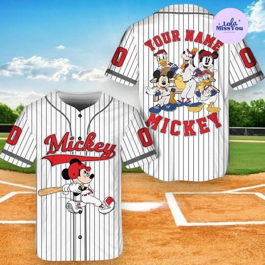 Discover Custom Mickey Baseball Jersey, Personalized Name Disney Shirt, Cartoon Baseball Tee, Mickey and Friends Jersey, Unisex Sport Shirt