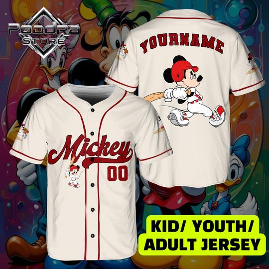 Discover Personalized Mickey Mouse Baseball Jersey, Custom Name Number Disney Park Outfit, Kids Youth Adult Family Trip Shirt
