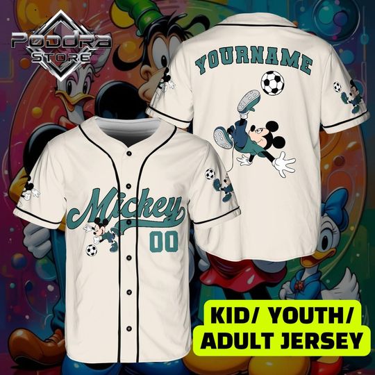 Discover Personalized Mickey Mouse Soccer Baseball Jersey, Custom Name Number Disney Park Outfit, Kids Youth Adult Family Shirt