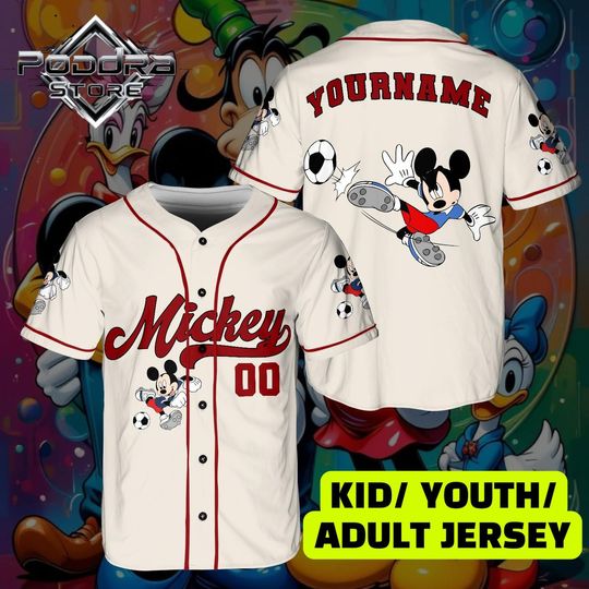 Discover Personalized Mickey Mouse Soccer Baseball Jersey, Custom Name Number Disney Park Shirt, Kids Youth Adult Family Outfit
