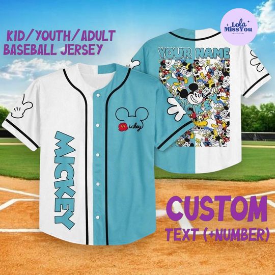 Discover Custom Mickey Baseball Jersey, Personalized Name Shirt, Cartoon Character Jersey, Kid Youth Adult Baseball Tee, Family Matching Outfit