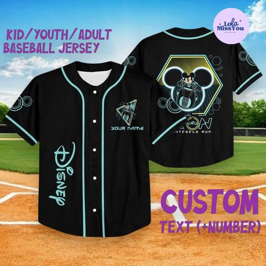 Discover Custom Disney Tron Jersey, Personalized Name Baseball Shirt, Mickey Lightcycle Run Tee, Kid Youth Adult Baseball Jersey, Disney Fan Gift