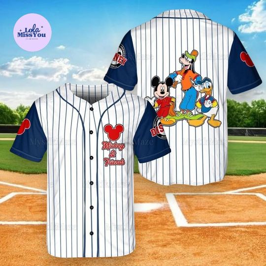 Discover Personalized Mickey & Friends Baseball Jersey, Custom Disney Shirt, Goofy Donald Mickey Team Jersey, Kids Youth Adult Gift