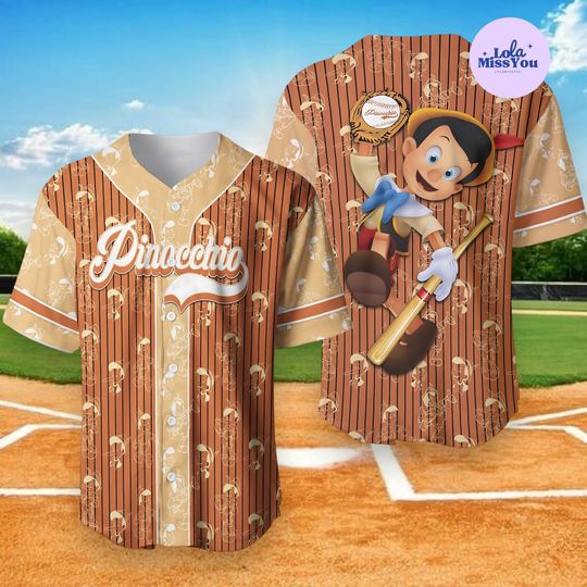 Disney Pinocchio Baseball Jersey Shirt, Vintage Cartoon Button Up Tee, Kids Youth Adult Unisex Fan Gift, Classic Animation Shirt
