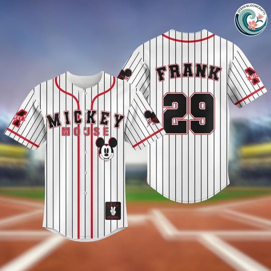 Discover Custom Mickey Mouse Striped Baseball Jersey, Disney Mickey Baseball Shirt, Disneyland Family Matching Shirt, WDW Disney World Shirt