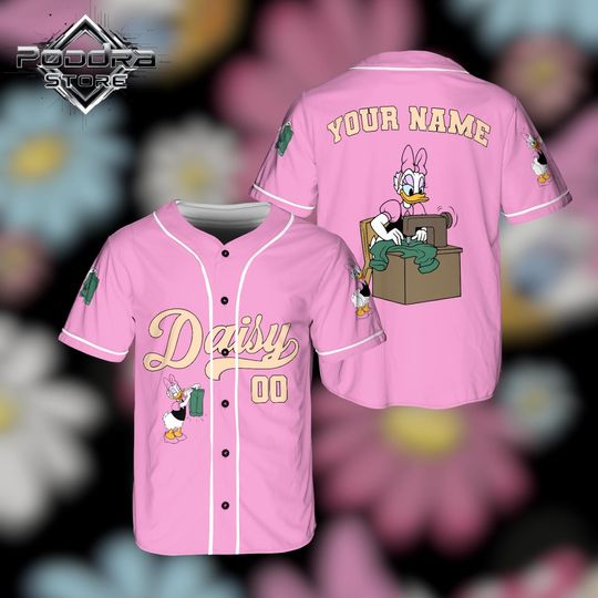 Discover Daisy Duck Baseball Jersey, Personalized Pink Disney Shirt, Custom Name Number Button Jersey for Girls, Women & Kids