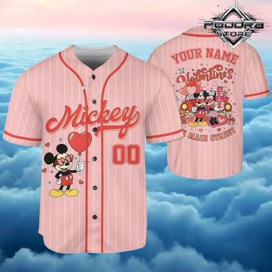 Discover Custom Mickey and Minnie Valentines Day Baseball Jersey, Custom Disney Valentines Day Jersey Jersey, Couple Gift
