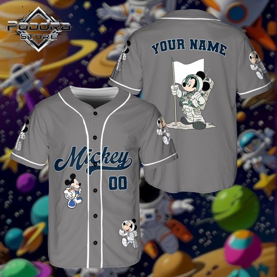 Discover Astronaut Cartoon Baseball Jersey, Personalized Name Number Shirt, Space Theme Button Jersey, Unisex All Over Print