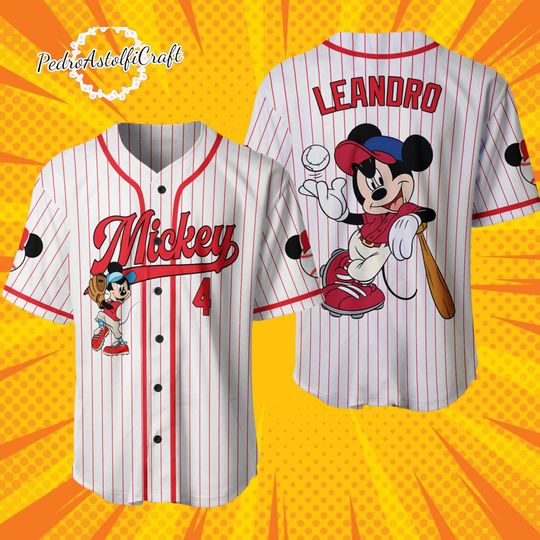 Discover Custom Mickey Mouse Baseball Jersey, Personalized Disney Baseball Shirt, Name Number Button Up Jersey, Mickey Sports Shirt Gift