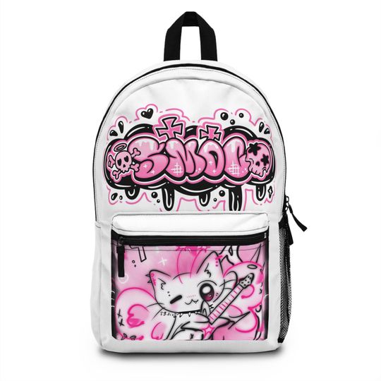 Discover Kawaii Pink Graffiti Cat Backpack - Street Art School Bag
