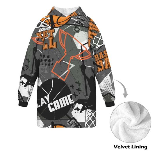 Discover Basketball Blanket Hoodie, Warm Furry Oversized Hoodie for Game Nights and Relaxing