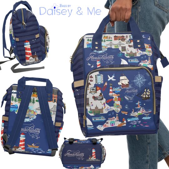 Discover Map Bag  Backpack  Diaper Bag  Travel Bag  Vacation Bag  Coastal  Marthas Vineyard  Nantucket  Cape Cod  Bags and Gifts  for Her