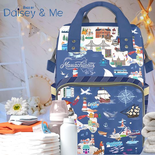 Discover Map Gift  Backpack  Diaper Bag  Travel Bag  Vacation Bag  Coastal  Marthas Vineyard  Nantucket  Cape Cod  Bags and Gifts