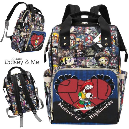 Discover Sally and Jack  Shower Gift for Mom  Diaper Backpack Bag  Mother of Nightmares  Halloween Mom Gift  Mother Backpack  Various Sizes