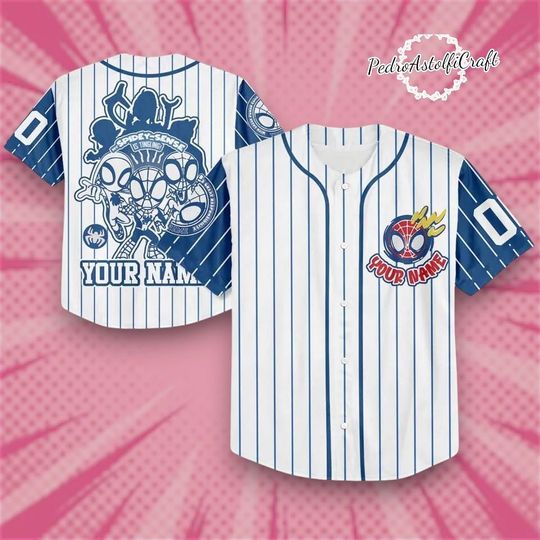 Discover Personalized Spidey Baseball Jersey Custom Name Number, Spider Birthday Shirt for Kids, Disney Character Baseball Button Shirt Gift
