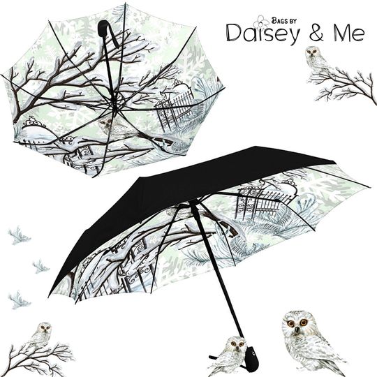 Discover Snowy Owl Umbrella, Winter Forest Baby Owl Umbrella