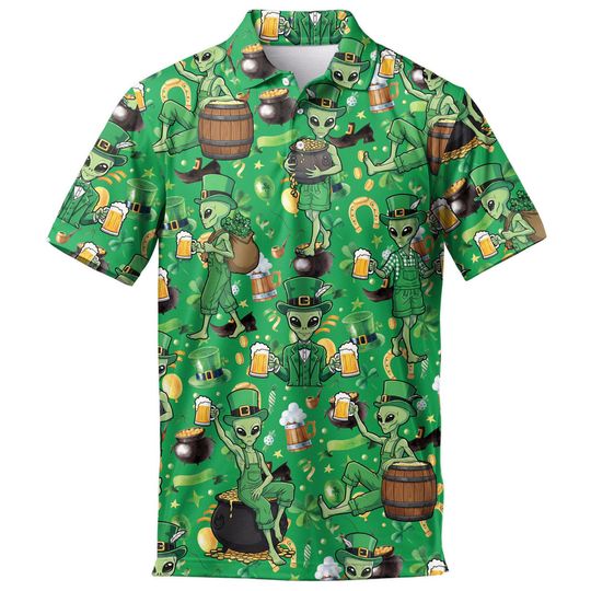 Discover Alien Beer St. Patrick's Day Polo Shirt for Men Short Sleeve Golf Polo
