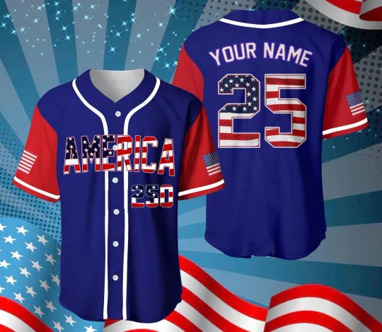 Discover US 250 Years Jersey, Custom Name 250th America Anniversary Baseball Shirt