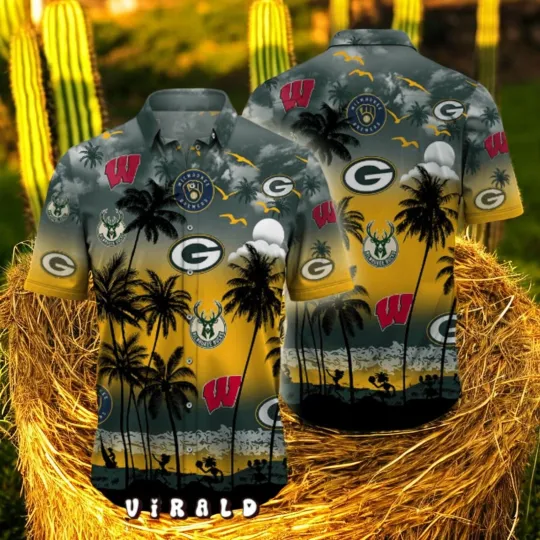 Discover Badge State Pride Sports Palm Tree Hawaiian Shirt, Casual Shirt For Men