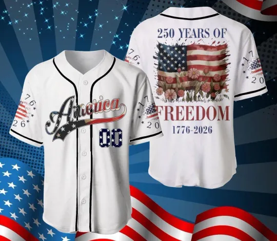 Discover Custom Name 250th America Anniversary Baseball Shirt, US 250 Years Jersey