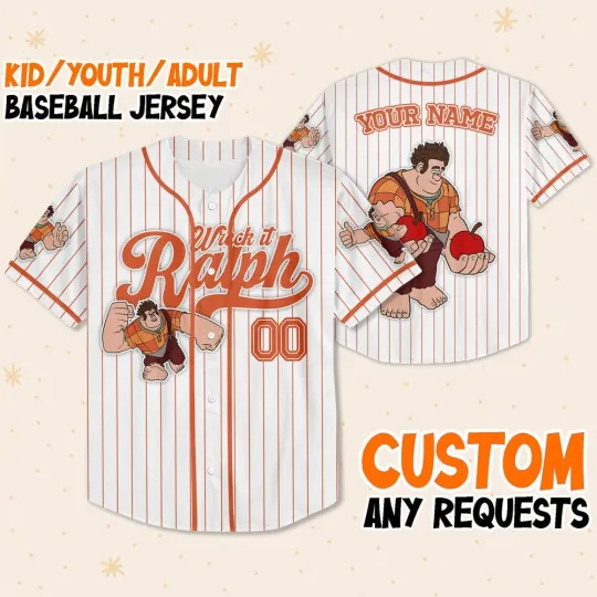 Discover Custom Disney Wreck it Ralph Simple Stripe Custom Baseball Jersey
