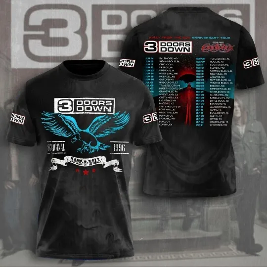 Discover 3 Doors Down Aniniversary Tour 3D T-Shirt All Sizes