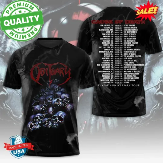 Discover Obituary Band Cause Of Death Tour 3D AOP T Shirt Unisex