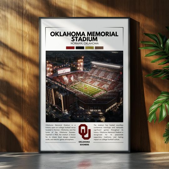 Discover Oklahoma Memorial Stadium Poster | Oklahoma Sooners Poster Print | football Stadium Poster | Sports Poster | Field Wall Art | Football Fan Gift