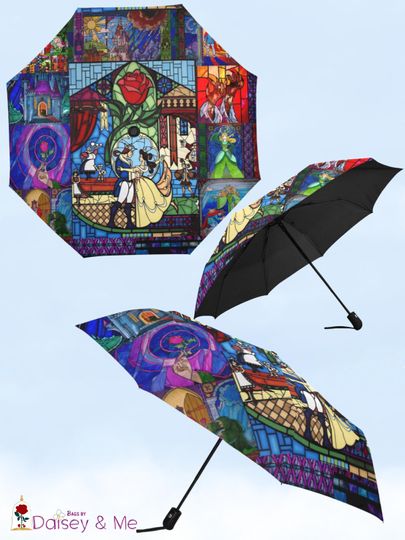 Discover Beauty and the Beast  Belle  Umbrella  Anti UV  Semi Auto  Weekend Travel Work and School Rain Gear  Fairytale Bags and Accessories