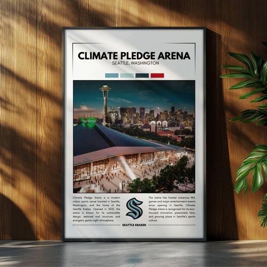 Discover Climate Pledge Arena Poster | Seattle Kraken Poster | NHL Stadium Poster | Sports Poster | Field Wall Art | Hockey Fan Gift Print