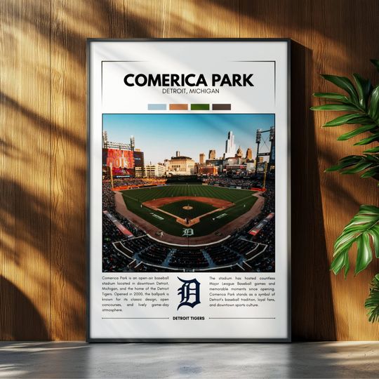 Discover Comerica Park Stadium Poster | Detroit TigersPoster | Stadium Poster | Sports Poster | Field Wall Art | Baseball Fan Gift Print
