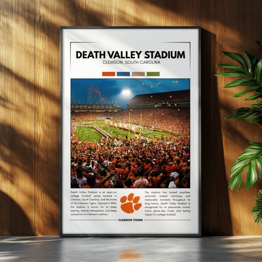 Discover Death Valley Stadium Poster | Clemson Tigers Poster | football Stadium Poster | Sports Poster | Field Wall Art | Football Fan Gift Print