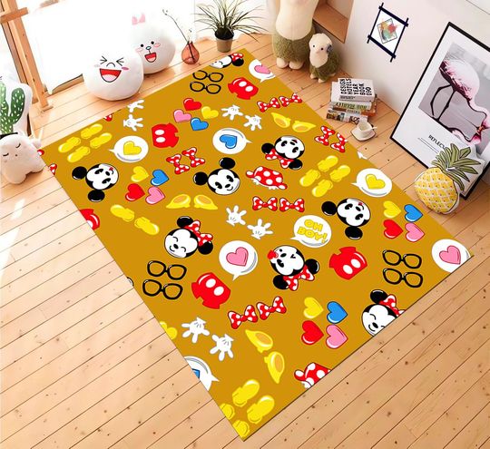 Mickey Minnie Mouse Rug, Disney Decor, Nursery Rug, Cartoon Design Print, Kids Room Carpet