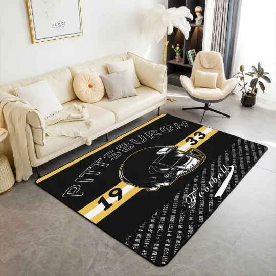 Discover Football Area Rug Pittsburgh Living Room Rugs for Bedroom Footb...