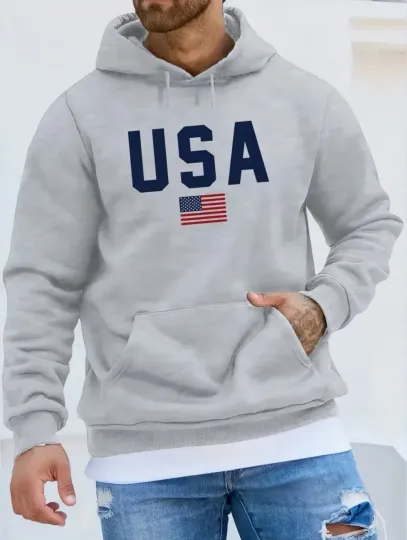 Discover New Gray USA American Flag Patriotic Hoodie