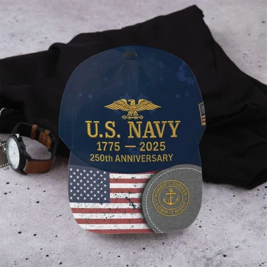 Discover US 250th Anniversary Navy AOP Baseball Cap Adjustable Printed Patriotic Gift