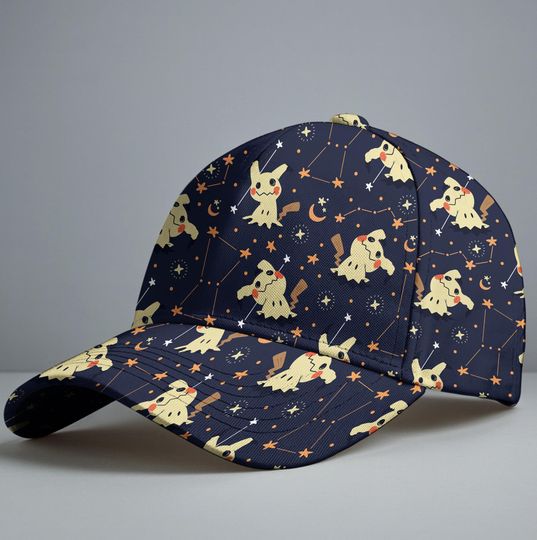 Mimikyu Baseball Cap, Cute Night Sky Pattern Hat, Star And Constellation Design, Dark Aesthetic Summer Cap, Mimikyu Hat Gift
