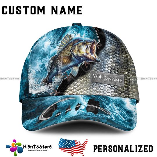 Discover Custom Name Bass Fishing Cap for Men Custom Name Fisherman Hat, Fishing Gifts for Dad, Outdoor Sports Adjustable Baseball Hat