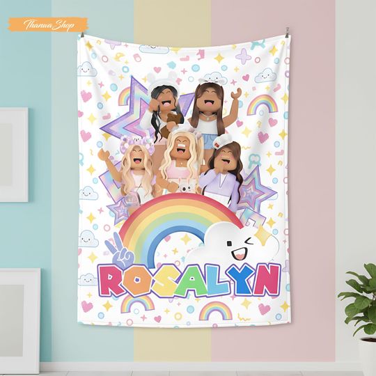 Personalized Roblox Gamer Girl Fleece Blanket