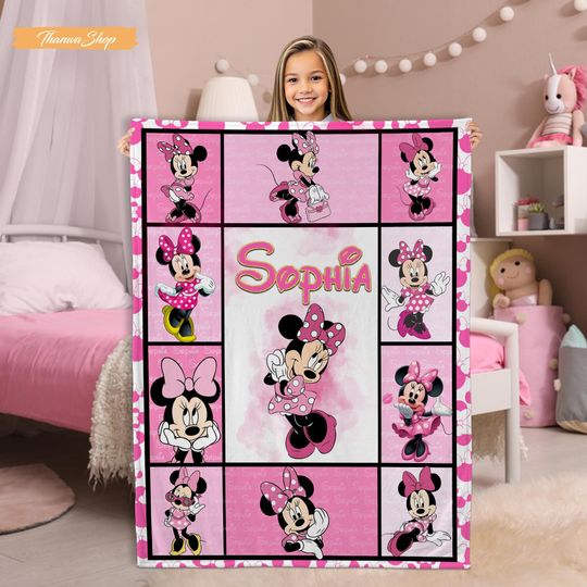 Discover Personalized Minnie Mouse Fleece Blanket: Watercolor Birthday Gift
